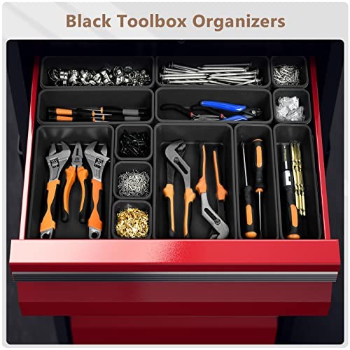 【????? & 5 Size】Tool Box Organizer Tray Divider Set, 5 size 46pcs Black