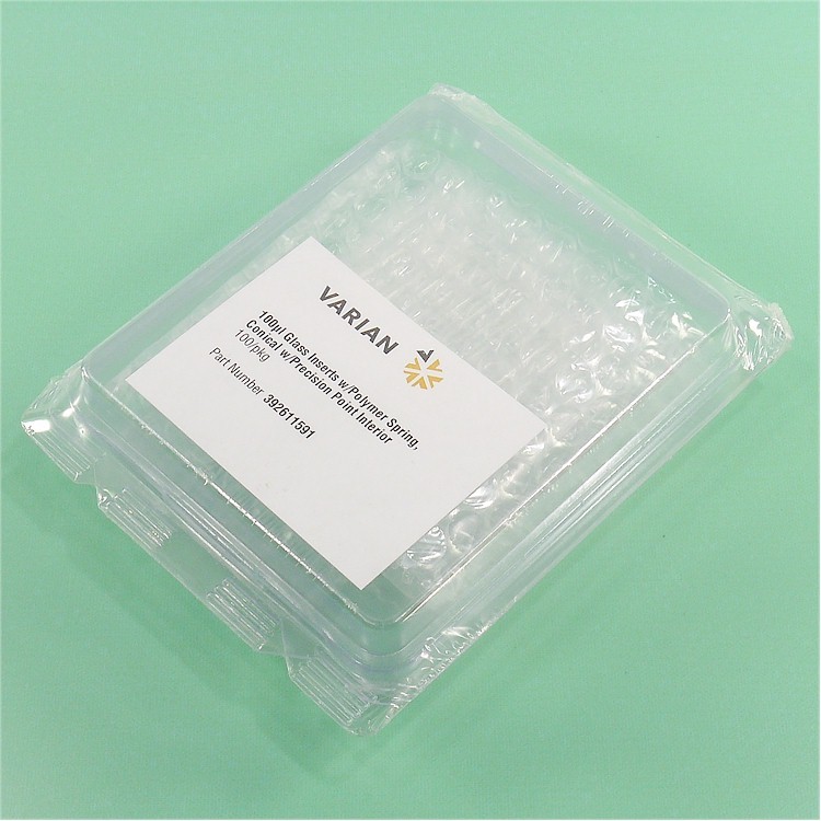NEW Agilent 392611591 100ul vial Glass Insert, Conical w/Polymer Spring *100/pk