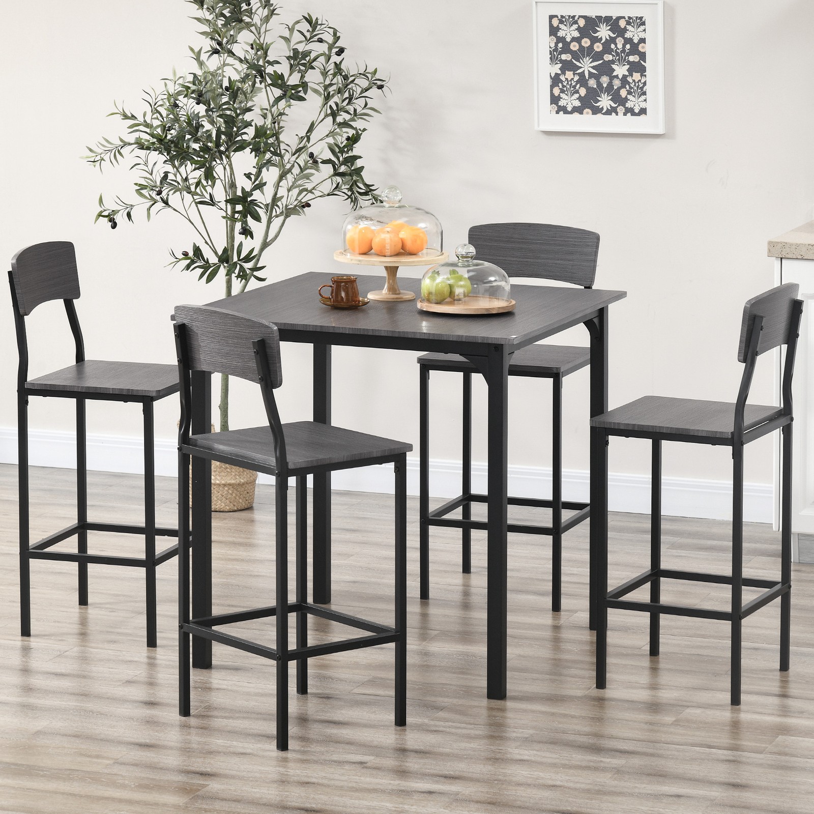 5-Piece Counter Height Bar Table with Space-Saving Design, Square Kitchen Table