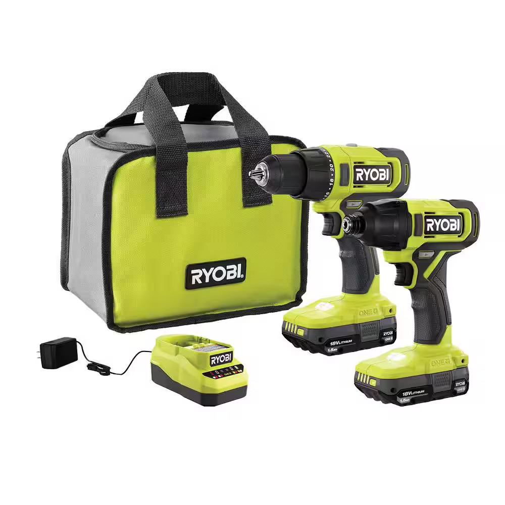 ONE+ 18V Cordless 2-Tool Combo Kit with Drill/Driver, Impact Driver, (2) 1.5 Ah