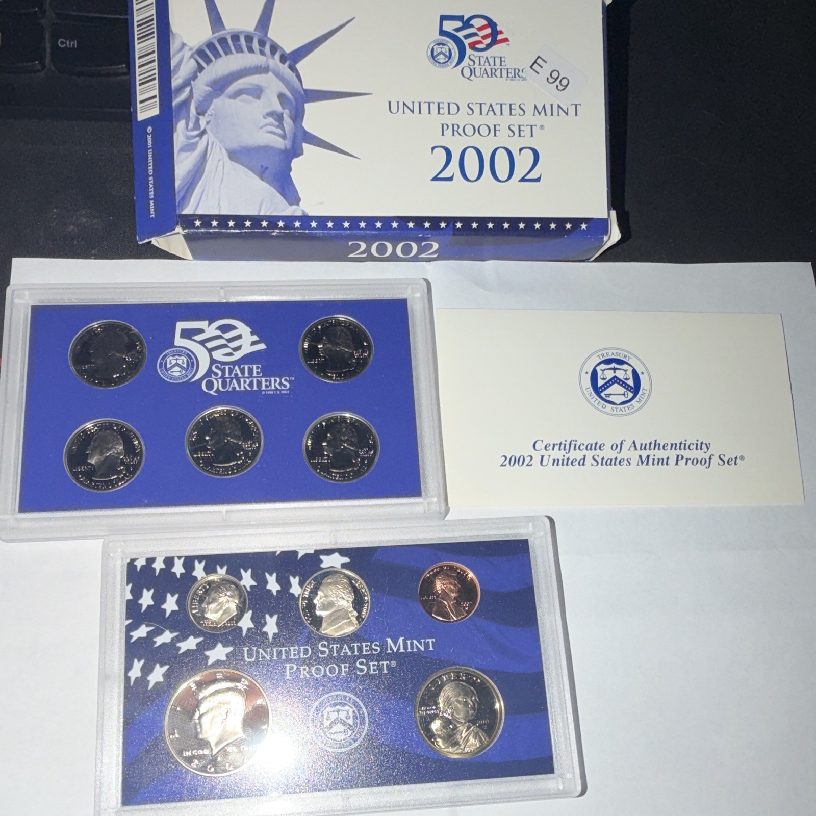 United States Mint 2002 Proof Set San Francisco 50 State Quarters COA