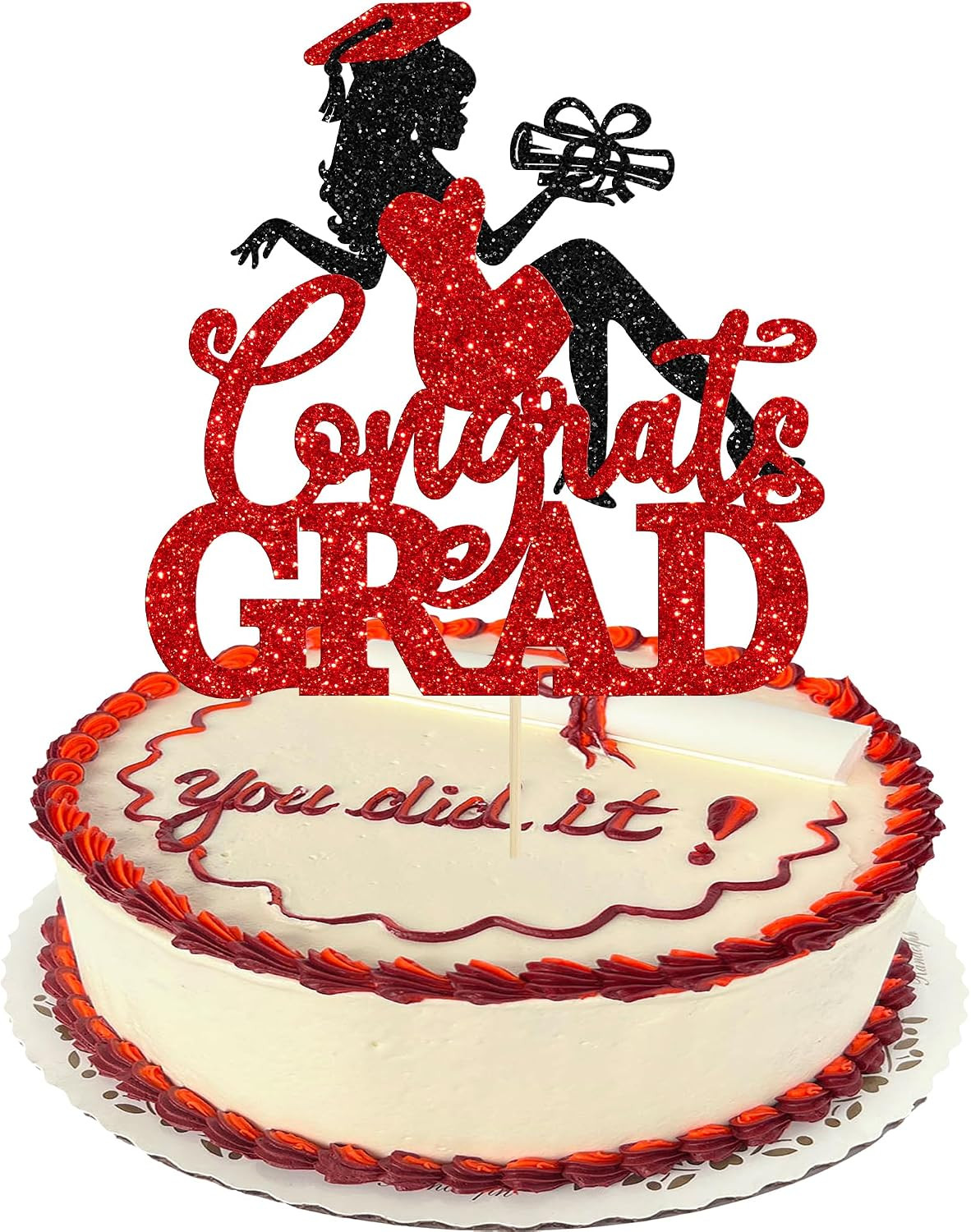 1Pc High Heel Girl Graduation Cake Topper Glitter Diploma Congrats Grad Cake Pic