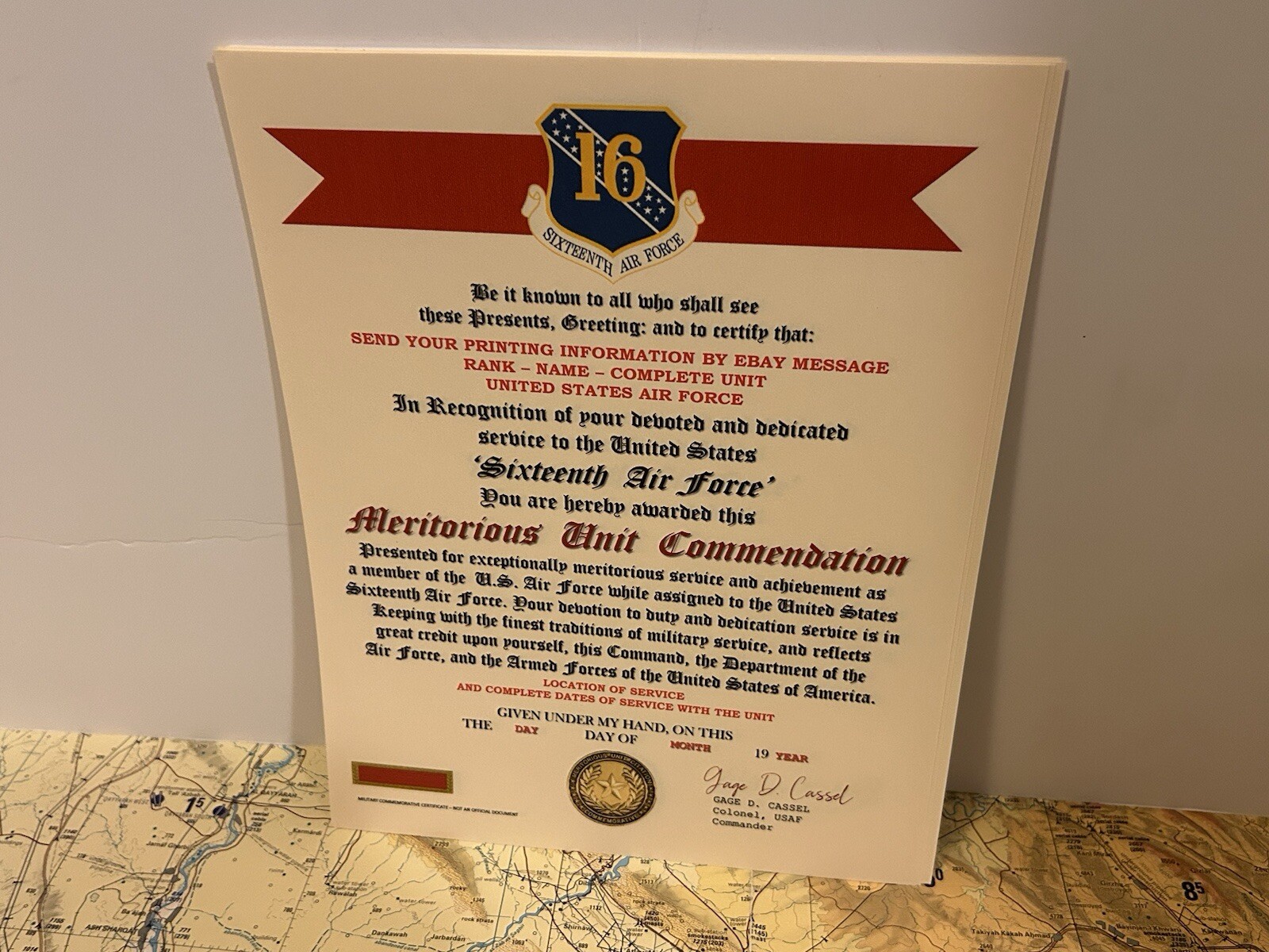 U.S. AIR FORCE / 16TH AIR FORCE - MERITORIOUS UNIT COMMENDATION CERTIFICATE