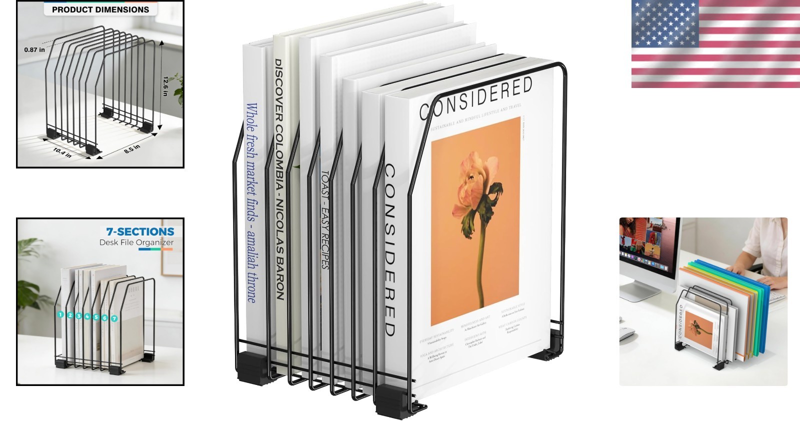 Space-Saving Vertical File Holder - 7 Compartments for Office and Home