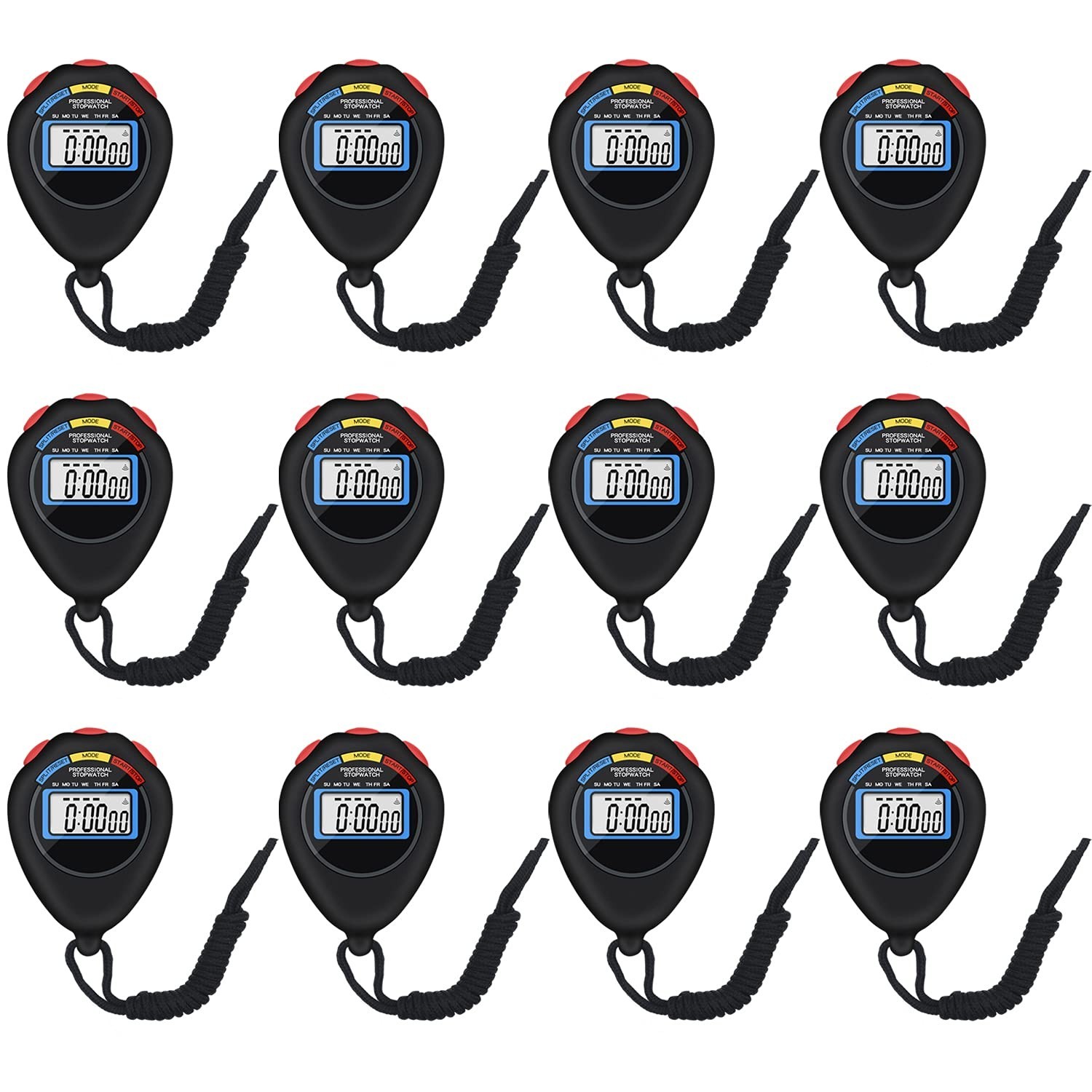 12 Pack Multi-Function Electronic Digital Sport Stopwatch Timer, Large Displa...