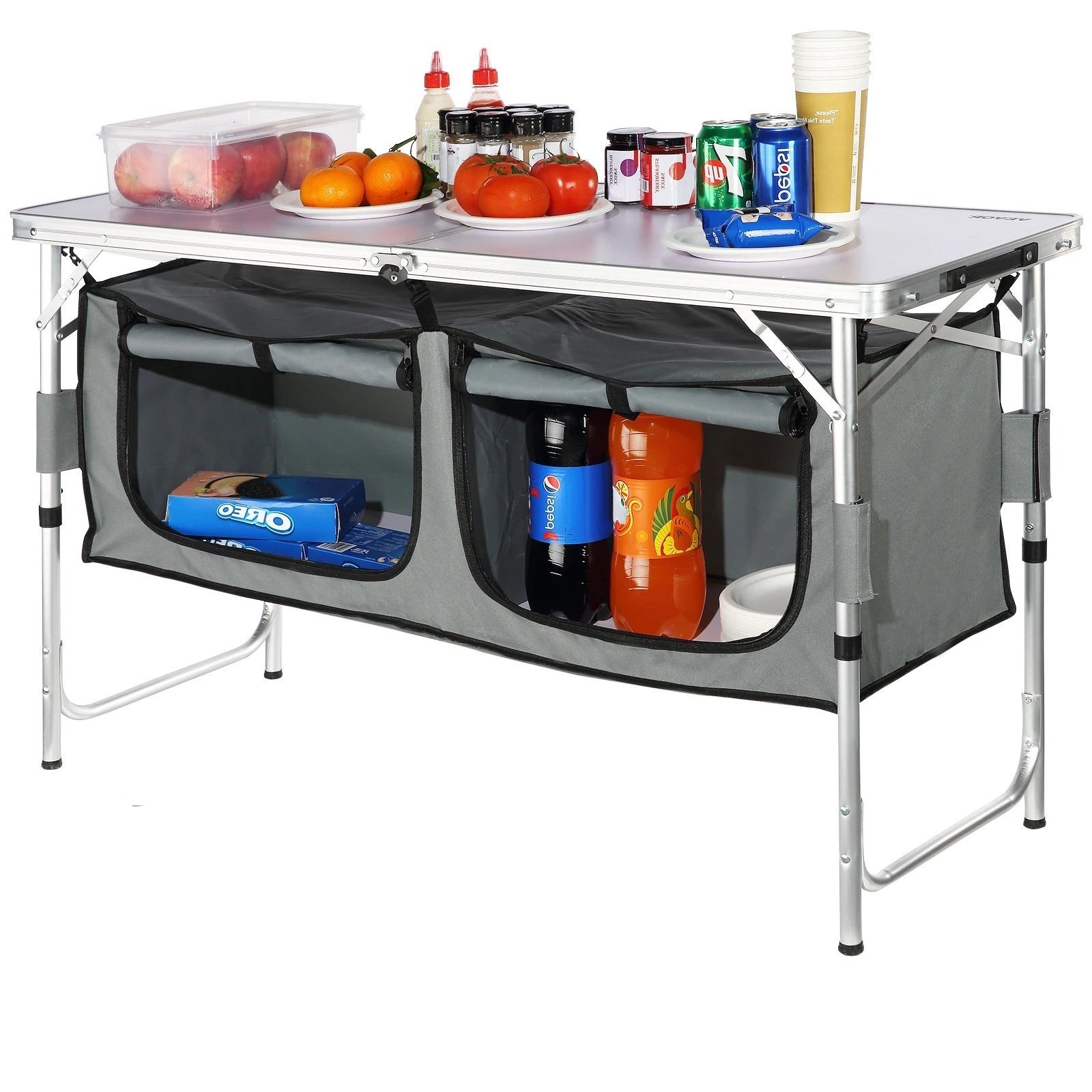 Camping Kitchen Table Adjustable MDF Cook Station Outdoor Portable Foldable