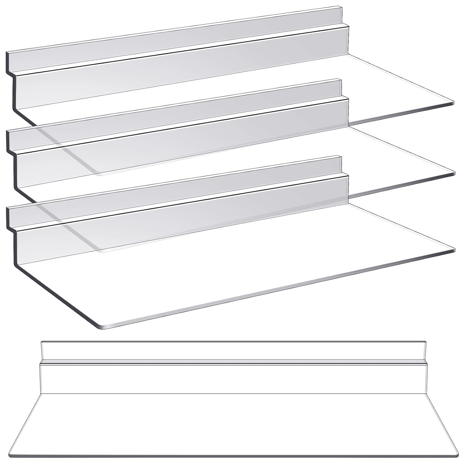 4 Pack 4 x 10 Inch Clear Slatwall Shelves Plastic Wall Display Storage