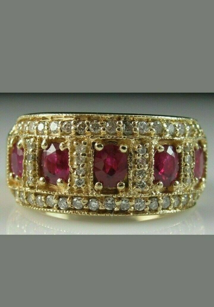3.00 Ct Oval Cut Natural Ruby & Diamond Wedding Ring 18K Solid Yellow Gold Sz 8
