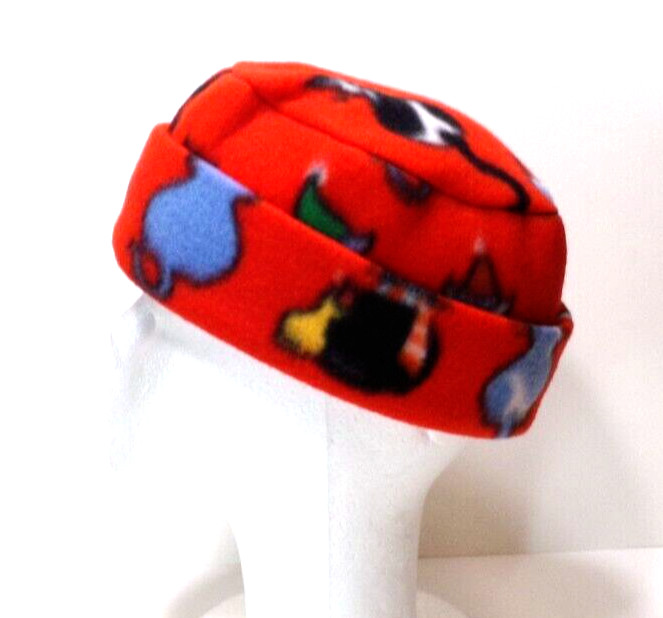 CHILD SIZE    RED   CATS       POLAR  FLEECE ROLL BRIM WINTER HAT STRETCHY h88cr