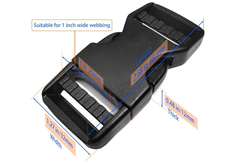 Plastic Buckle Clips for 1 Inch Straps, 2 Pack 1" Quick Side Release Buckles