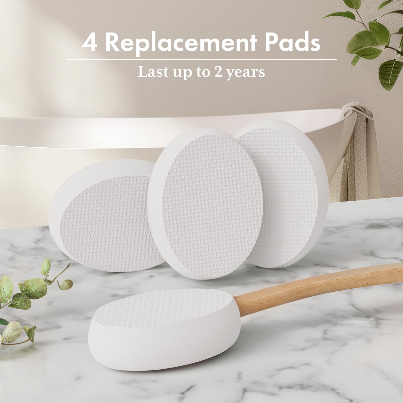 AmazerBath Lotion Applicator for Back, Feet, 4 Replacement 4 Piece Set, White