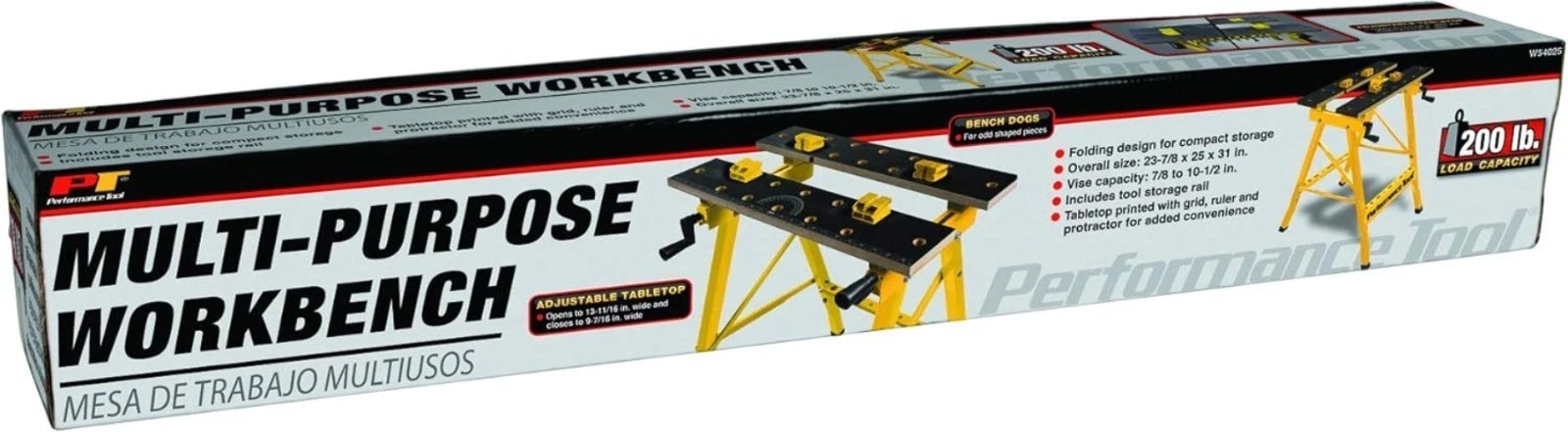 Folding Yellow Workbench with Printed Tabletop & One-Handed Clamp System