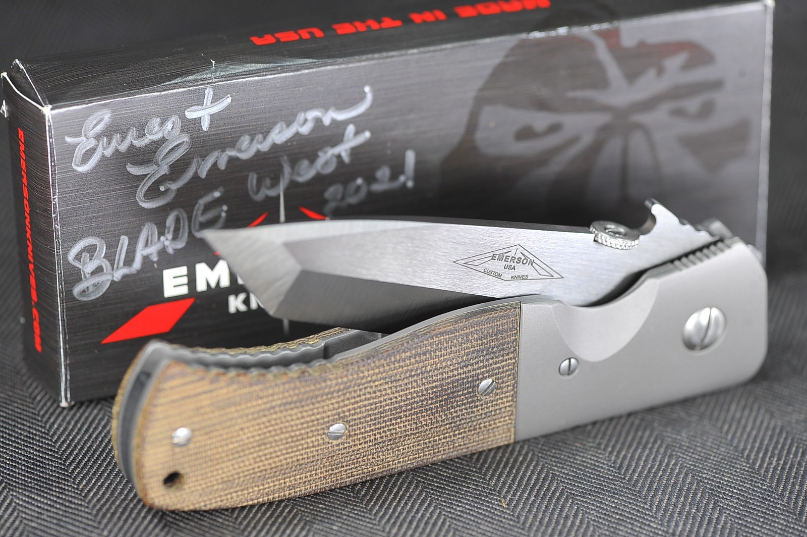 2021 Custom Ernest Emerson Super CQC7 Tanto Blade w/Wave, Green Micarta Scales