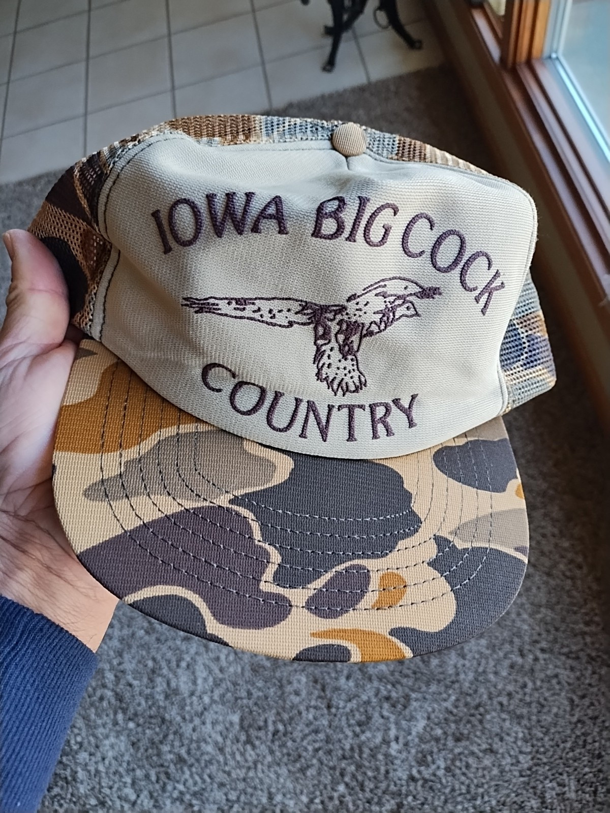 Iowa Big Cock Country Camo Trucker Hat Mesh Snapback Cap Pheasant Hunting USA