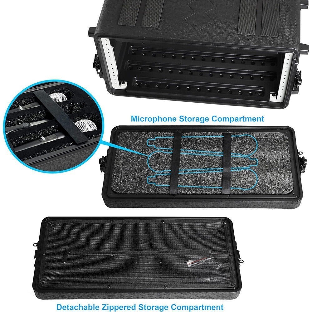4U Rack Case 11" Depth, 19" Rackmount Flight Case with Microphone Compartments