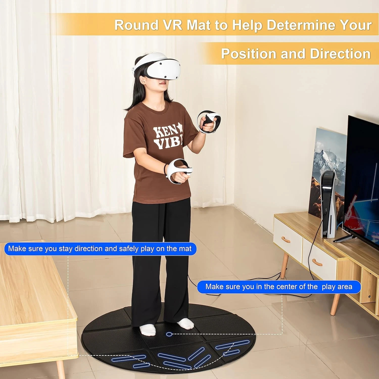 VR Floor Mat for Meta Quest 3 3S 2 Pro PSVR2 Non Slip Positioning Foldable PU