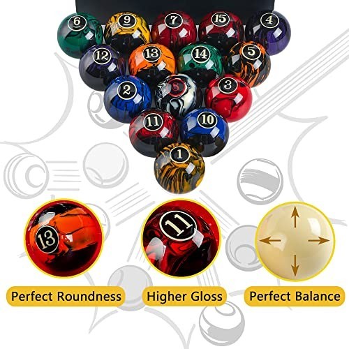 Premium 2-1/4" Billiard Balls Set - Regulation Size Pool Table Accessories, 16 B