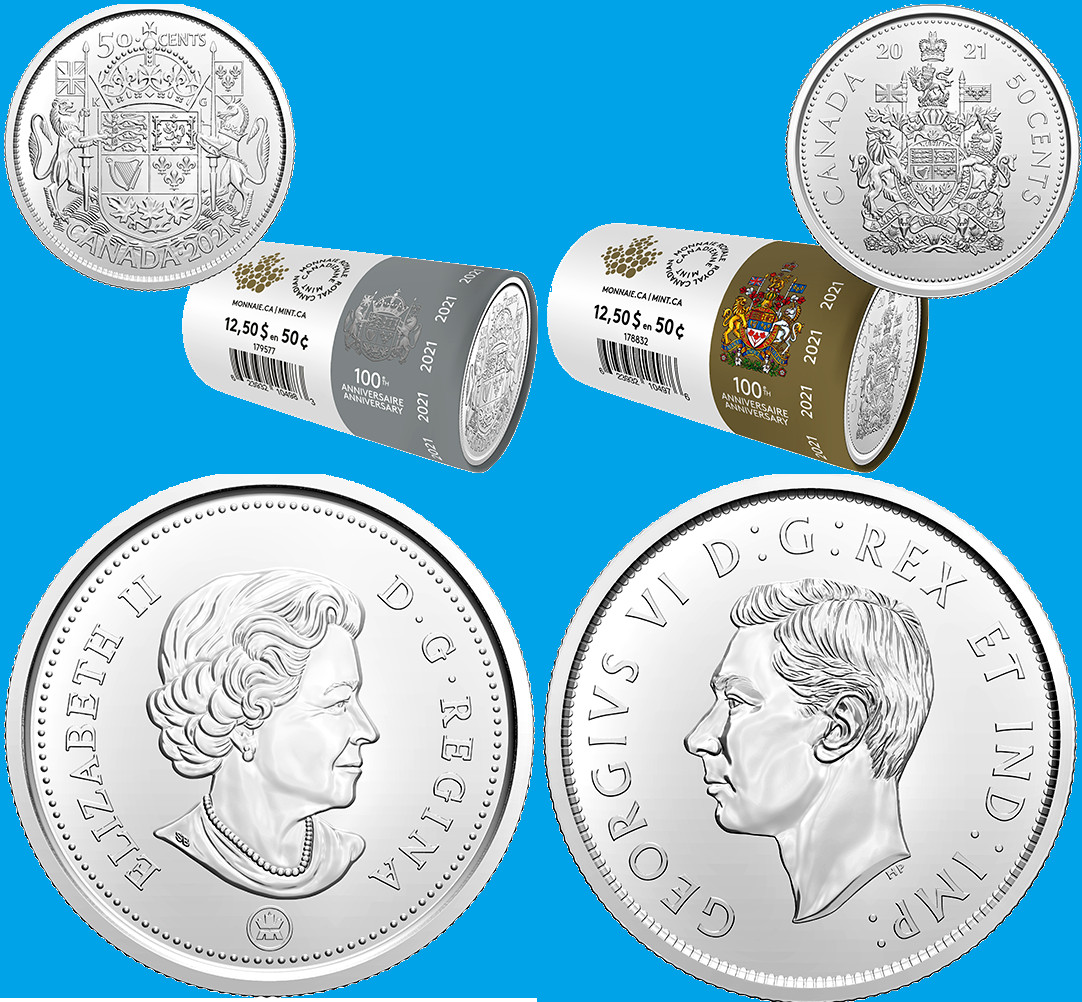Set of 2021 Canada 100th Anniv Coat of Arms & Reg Fifty Cents Coin Mint  50 Cent