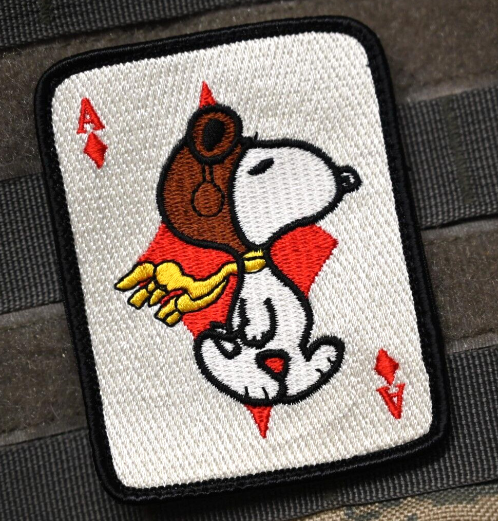 USAFE F-16 555th FS FIGHTER SQN vêlkrö SNOOPY PATCH:  FLYING ACE CARD PATCH