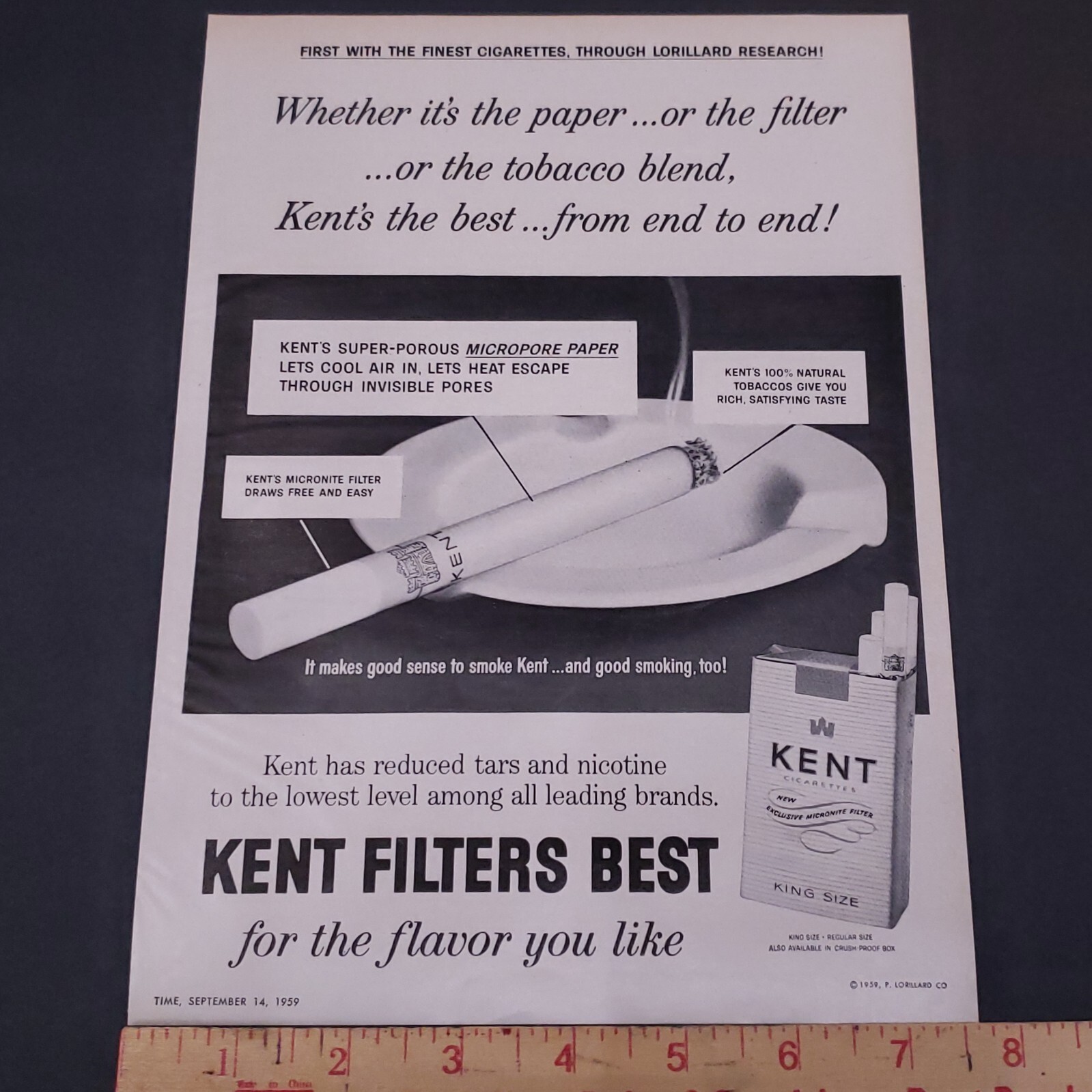 1959 Kent Cigarettes Kent Filters Best Advertisement Vintage 1950s Ad