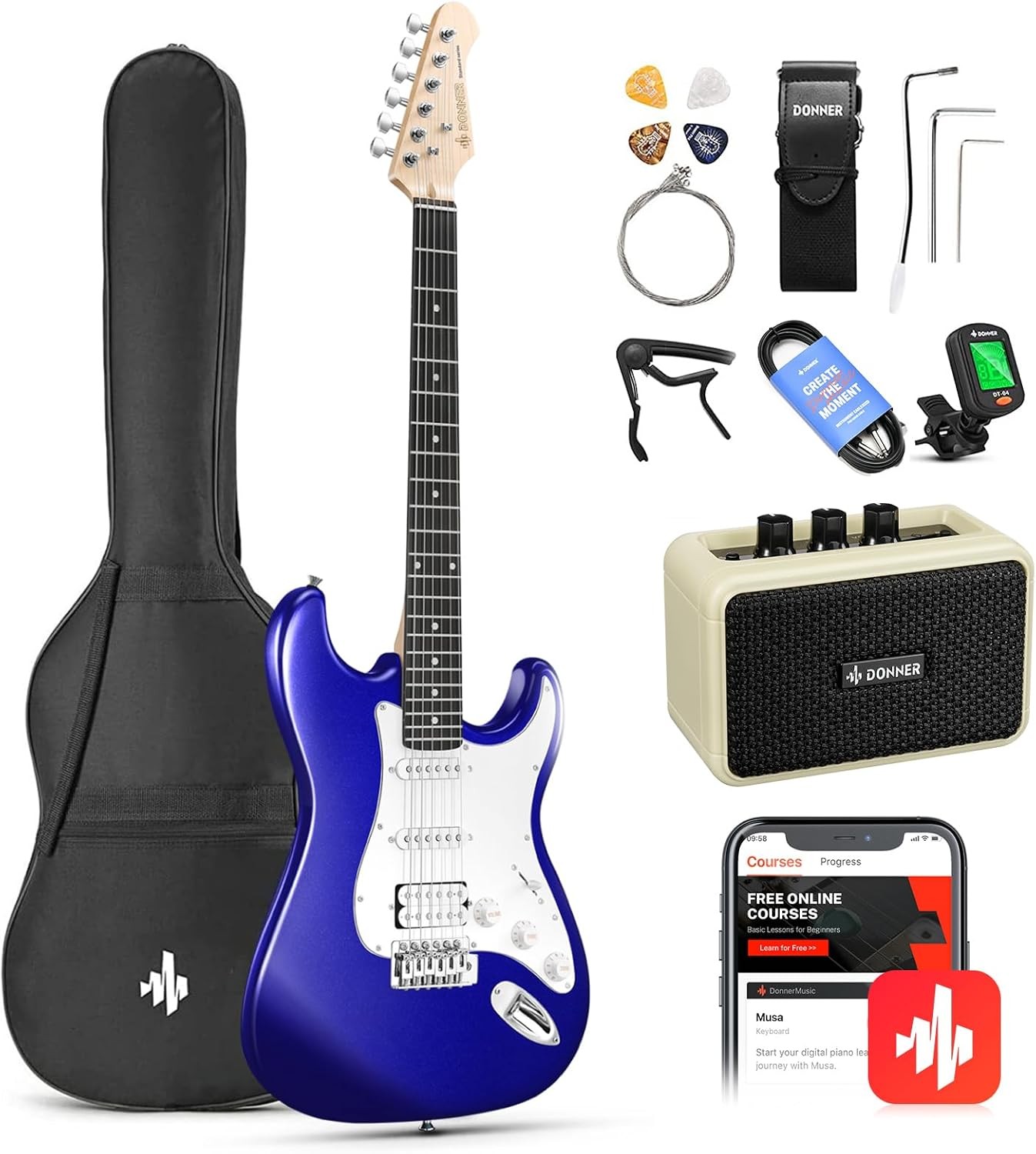 Donner 39in Electric Guitar Kit Purple Sapphire Blue