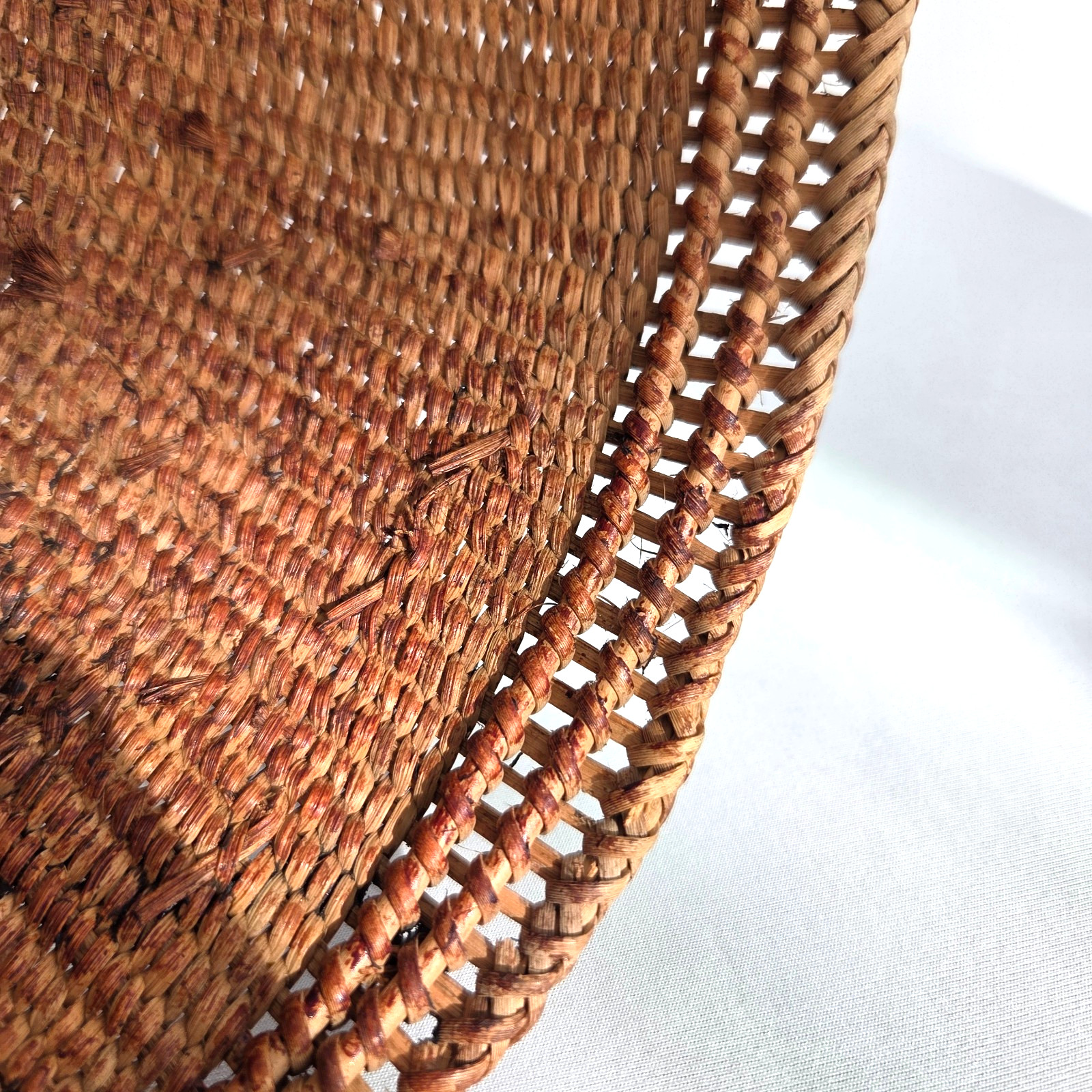 Vintage Hand Woven 11" Round Basket with Black Primitive Design