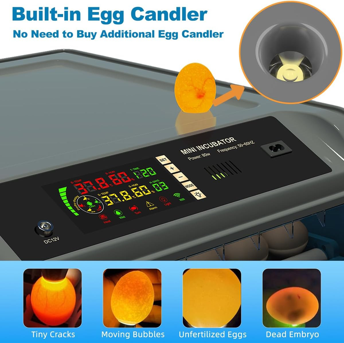 Egg Incubator for Hatching Eggs - Chicken Egg Incubator with Automatic Egg Turni