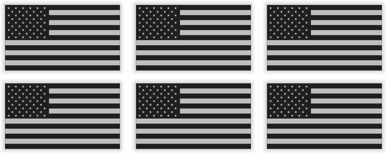 6-pcs Mini Gray AMERICAN FLAGS Vinyl Stickers Decals Hard Hats Bump Caps Helmets