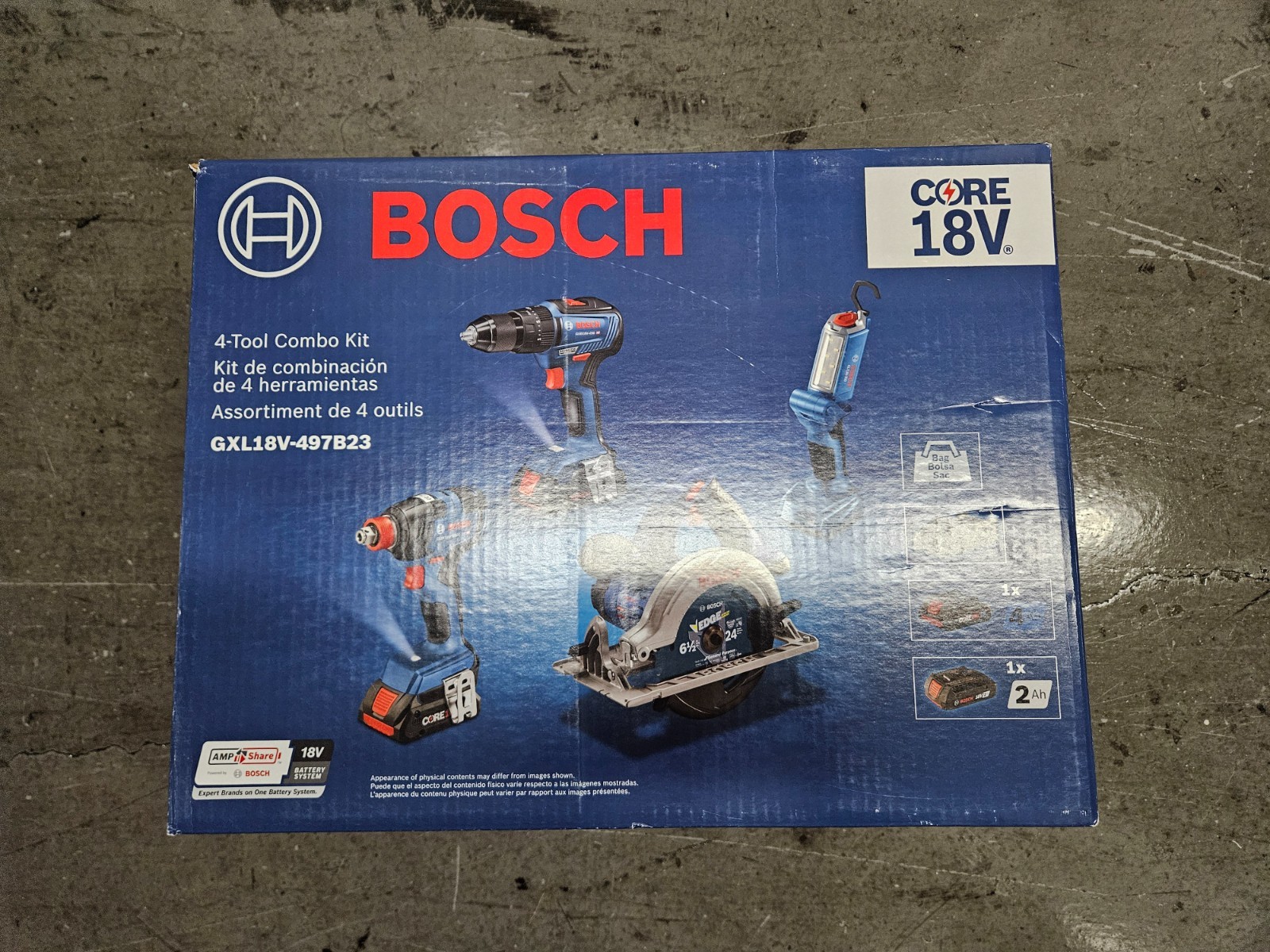 Brand NEW Bosch GXL18V-497B23 18V 4 Power Tool Combo Kit 2 Batteries + Charger