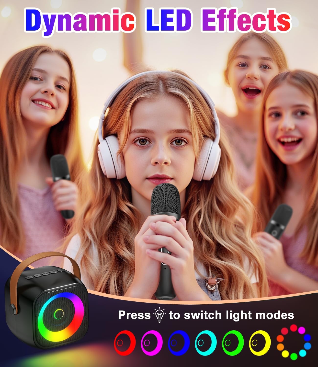 Mini Karaoke Machine, Portable Bluetooth Speaker with 2 Wireless Microphones ...