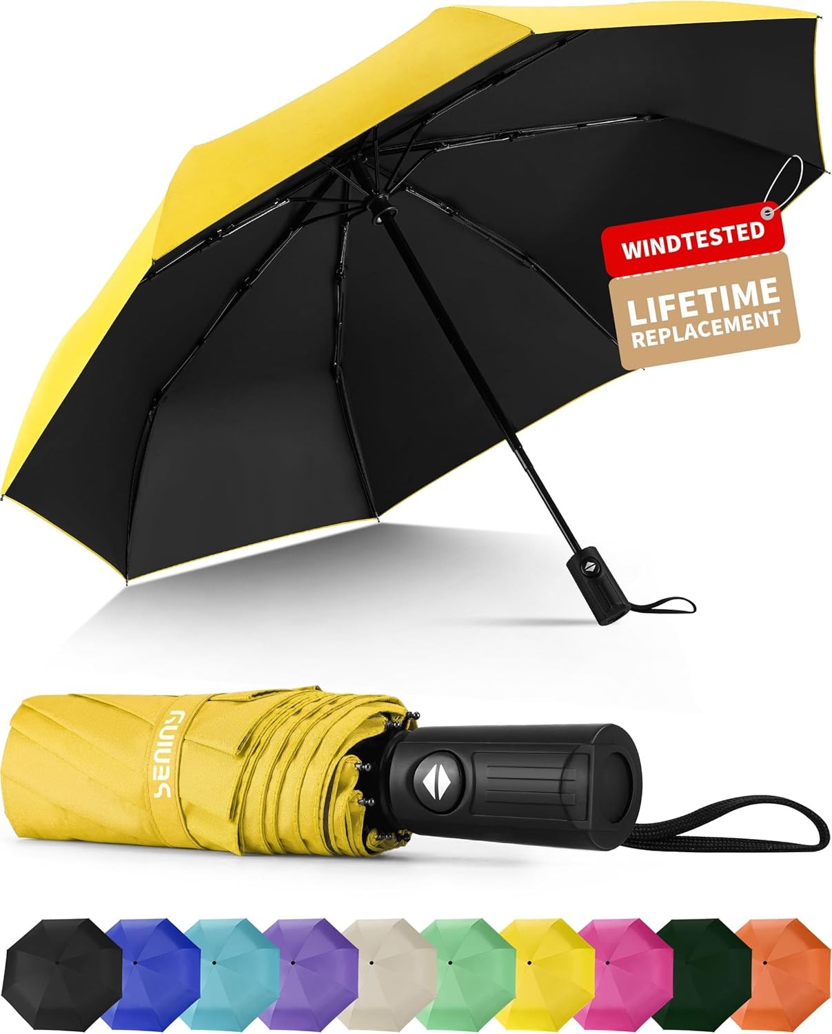 Seniny Windproof Travel Umbrella, Automatic Umbrellas for Rain, Portable & Compa