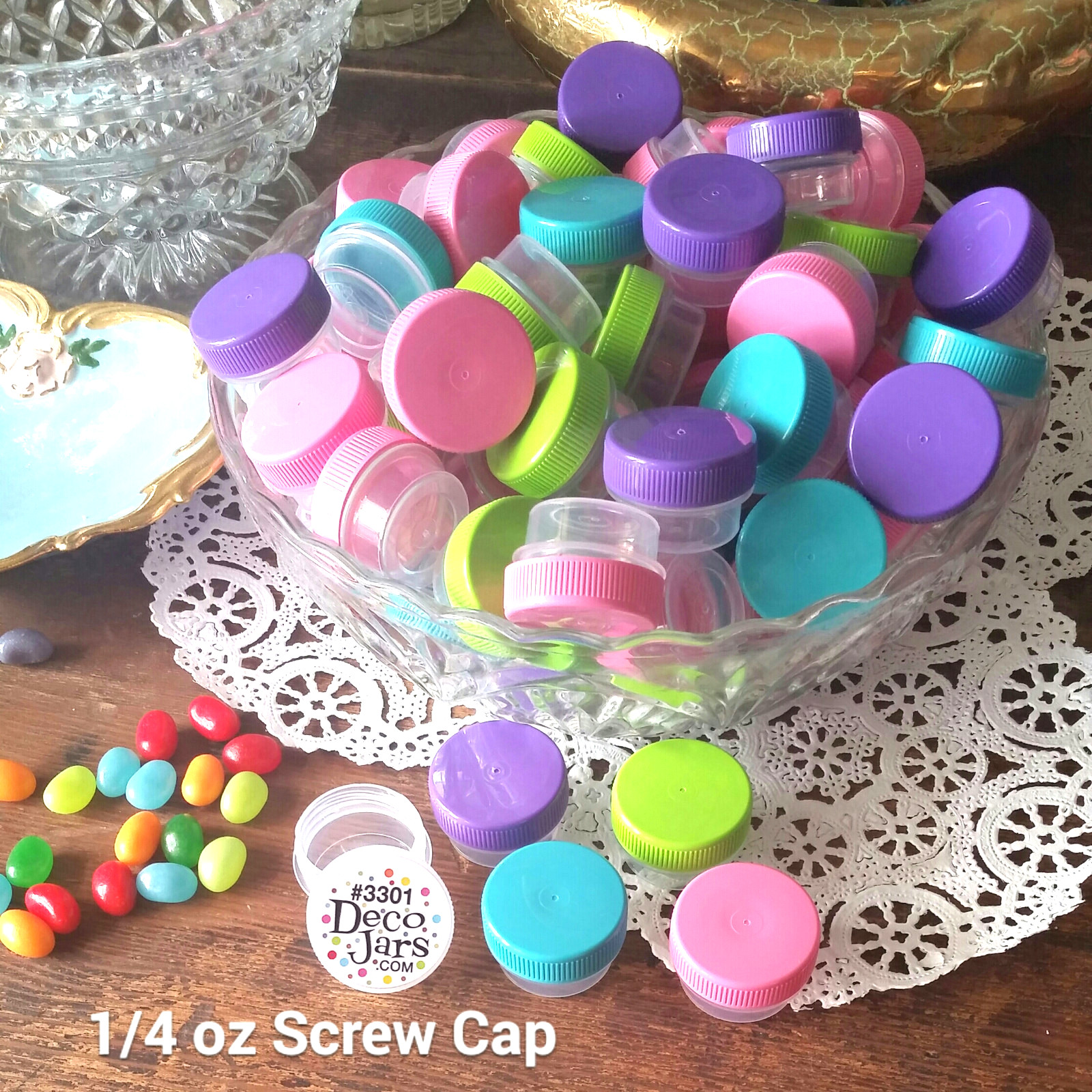 20 Clear JARS aqua lime pink purple Caps Makeup Sample container 3301 1tsp DECO