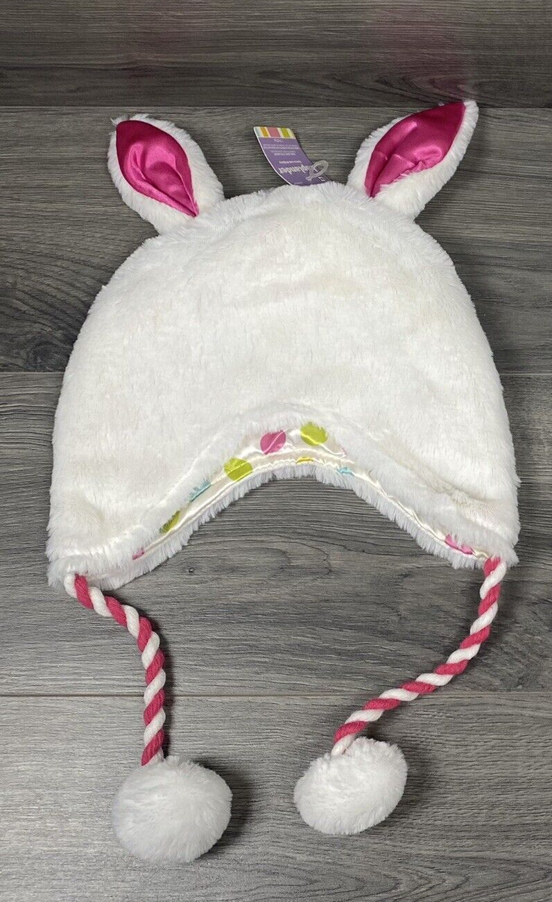 Laplander Hat White Fur Bunny Ears Polka Dot Lining Costume Easter Winter Warm