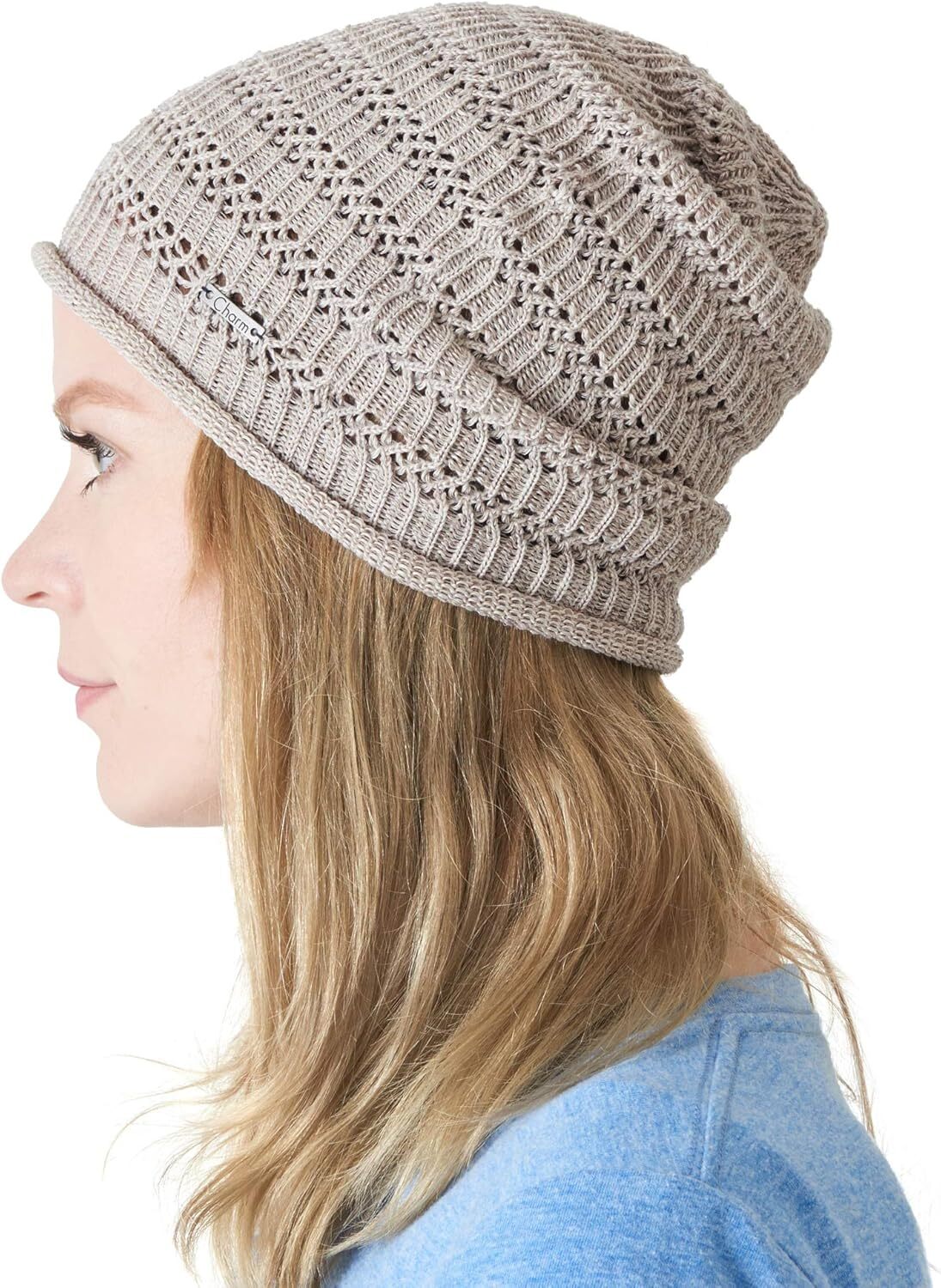 CHARM Linen Summer Beanie for Men - Womens Sweat Wicking Knit One Size, Beige
