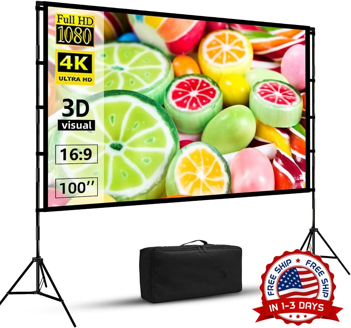 100" Proyeccion Pantalla 16:9 Proyector Peliculas Para Casa Screen con Soporte