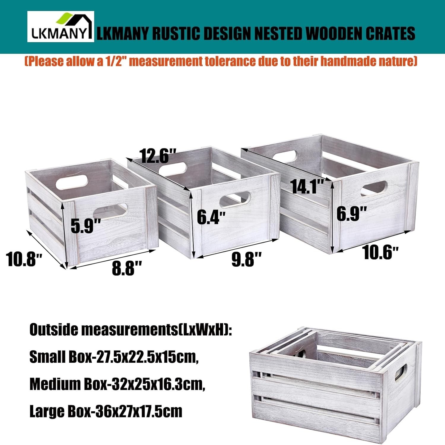 Storage Crates 3 Pcs Wooden Crates Decorative Boxes,Nesting Storage Container...