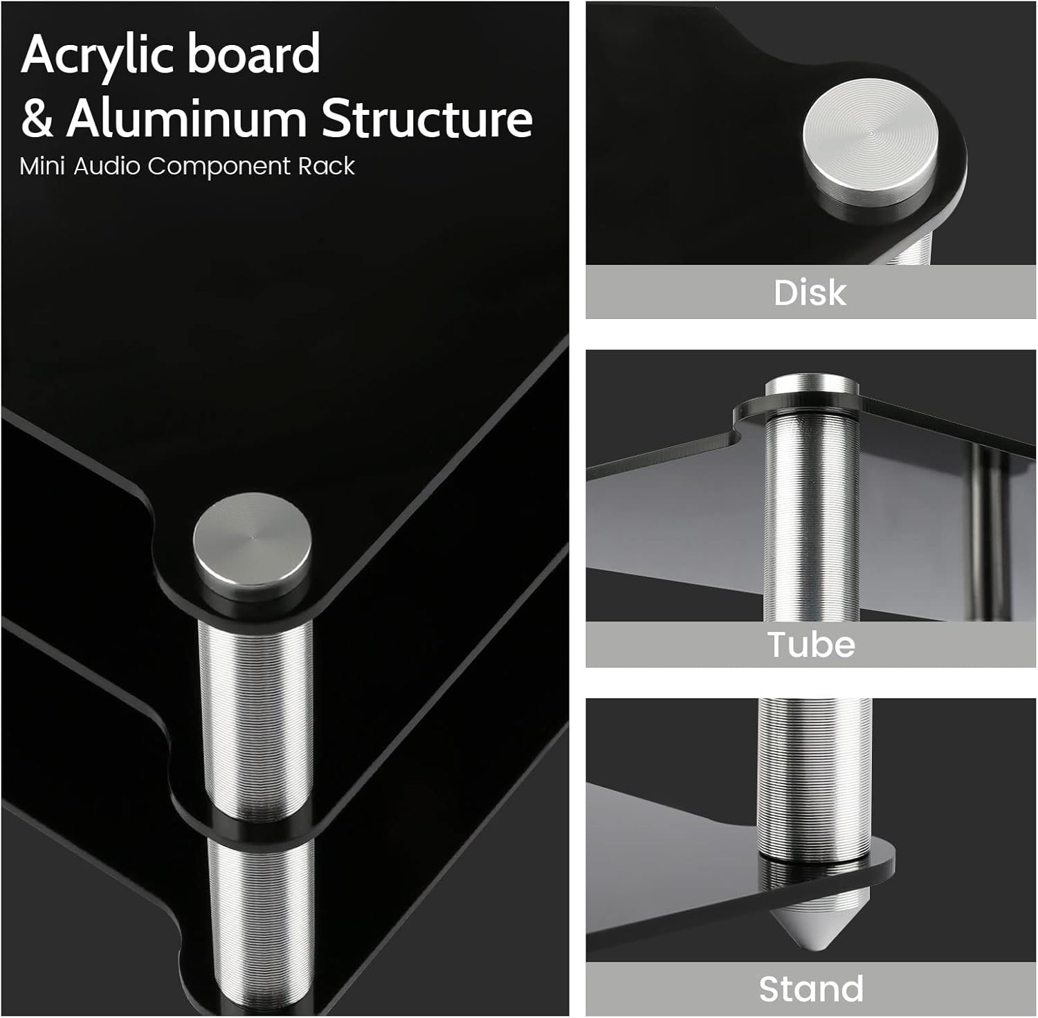 Mini Audio Component Rack Black Acrylic 2-Layer Rack Aluminium Holders