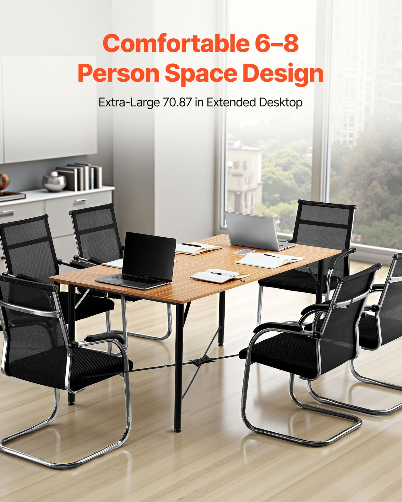 Conference Table, 6 ft Office Meeting Table for 6-8 Person, Brown