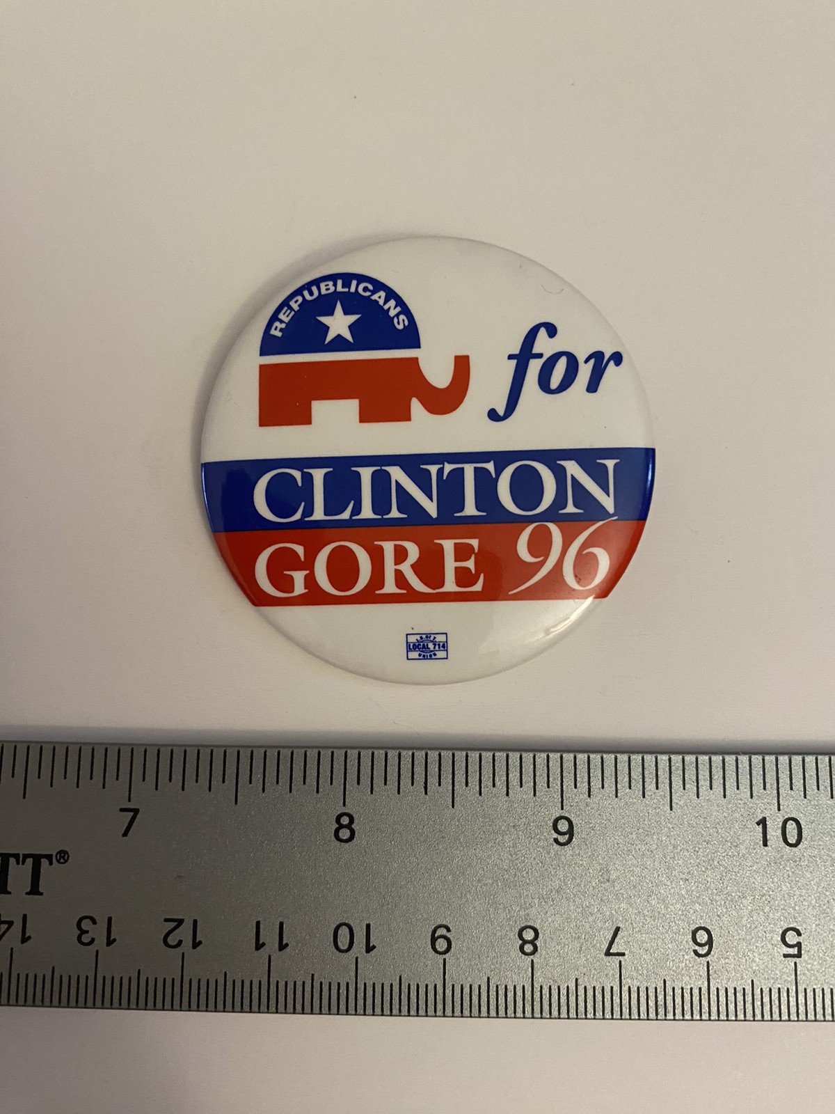 Republicans For Clinton Gore 96 Pin Back Button P116