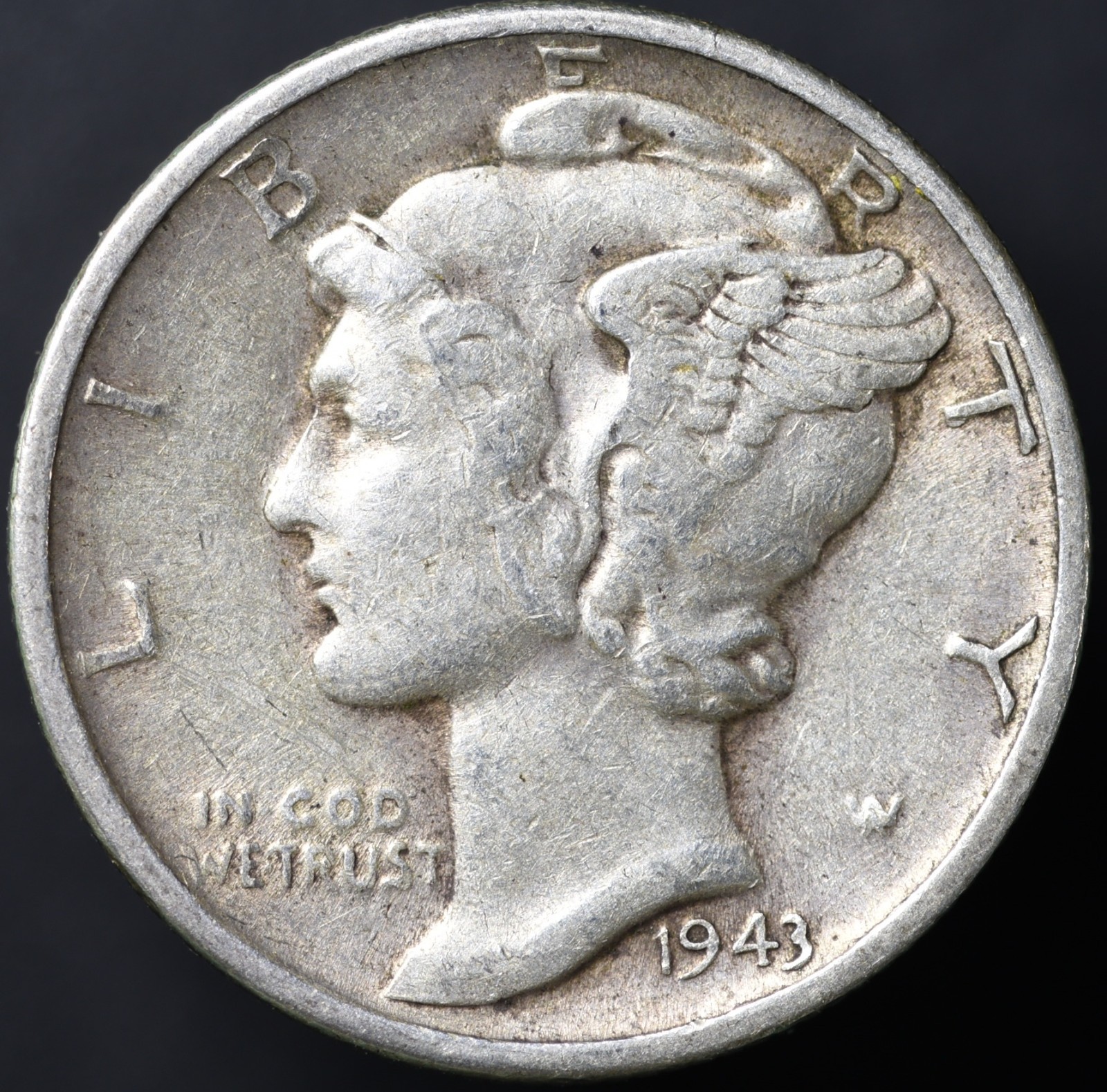 1943-S 10C Mercury Dime Trumpet Tail S Mint Mark XF-AU (#8620)