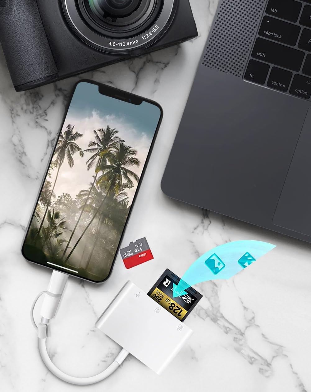 Apple MFi Certified SD Card Reader for iPhone, USB-C & Lightning to 3 Slots