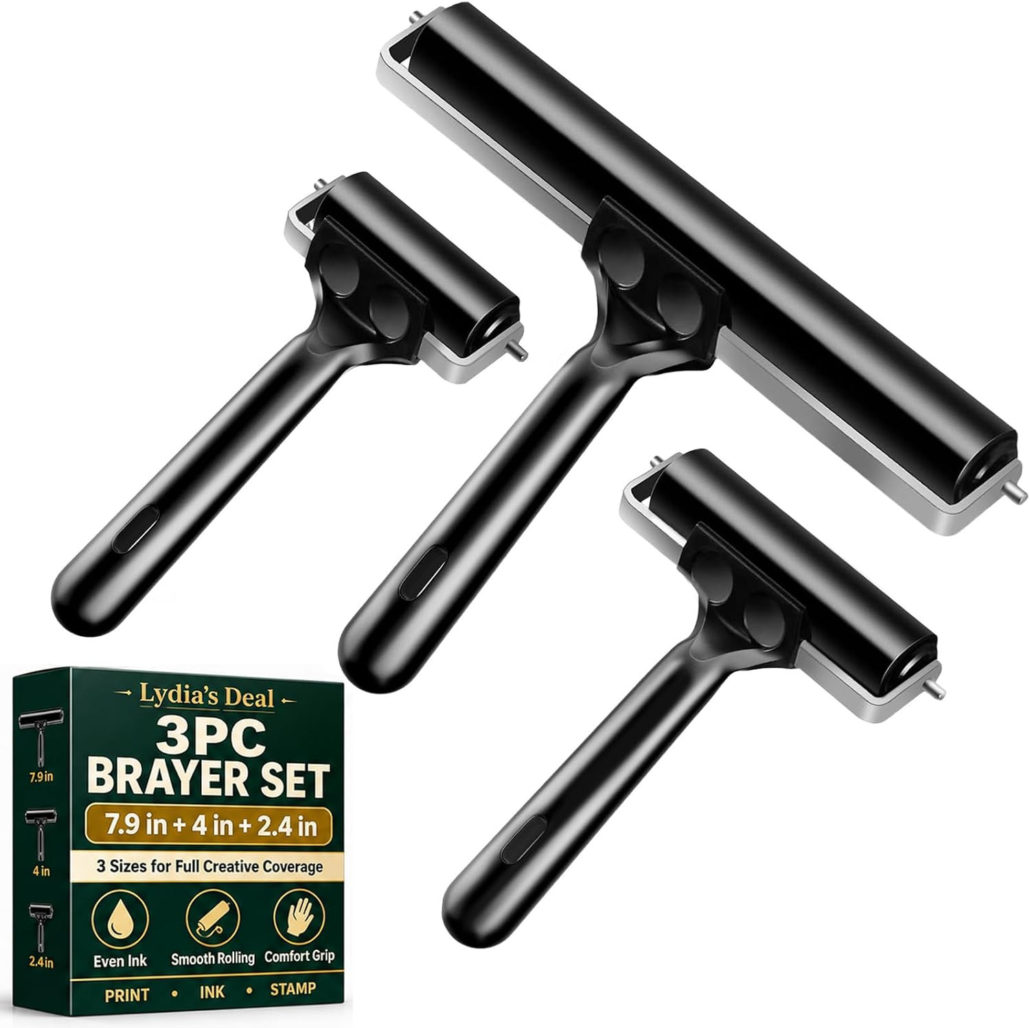 3 Pack Rubber Brayer Rollers for Crafting – Hard Rubber Printmaking & Craft Roll