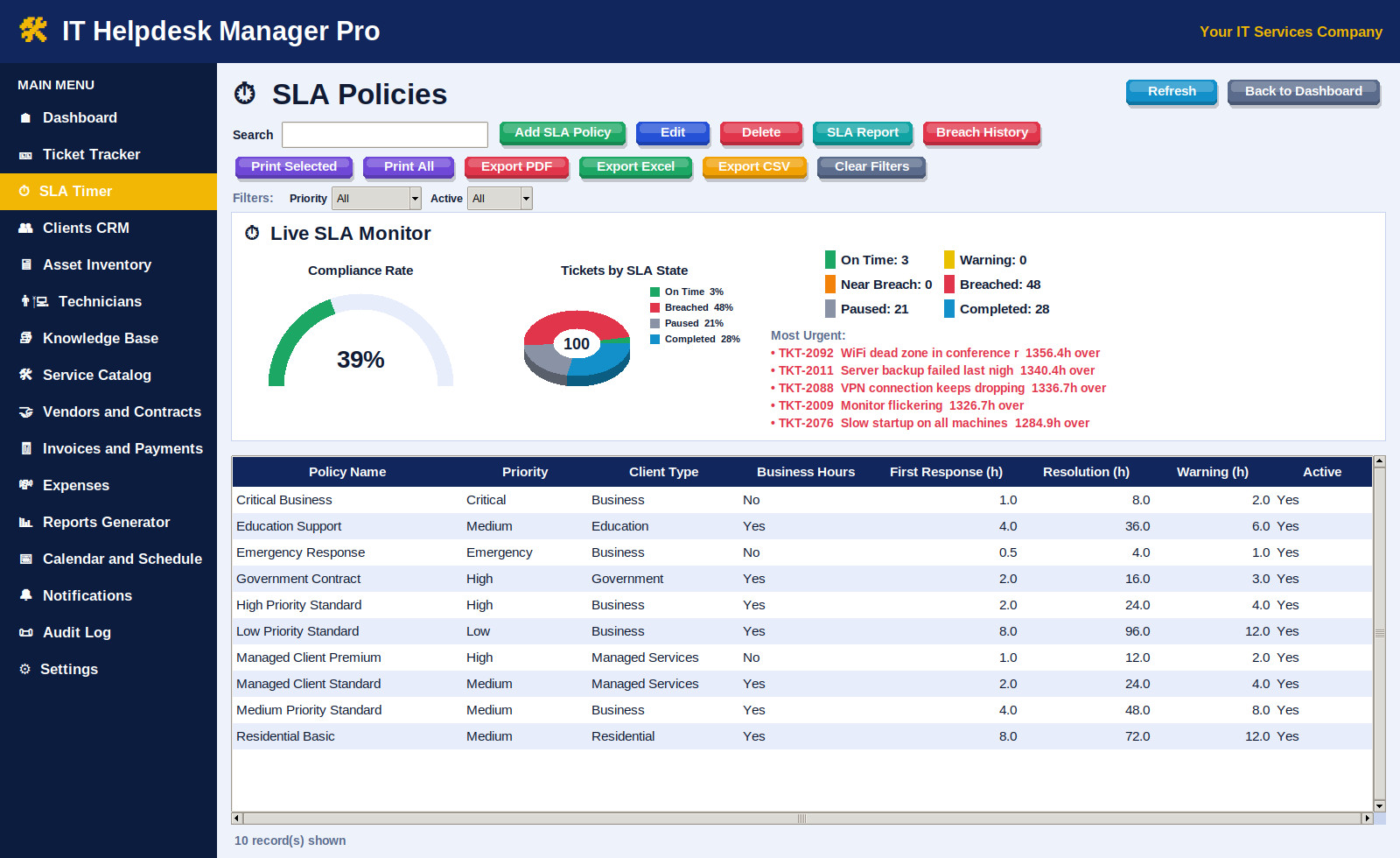 IT Helpdesk Manager Pro Software Ticket SLA CRM Invoice App Windows Mac Download