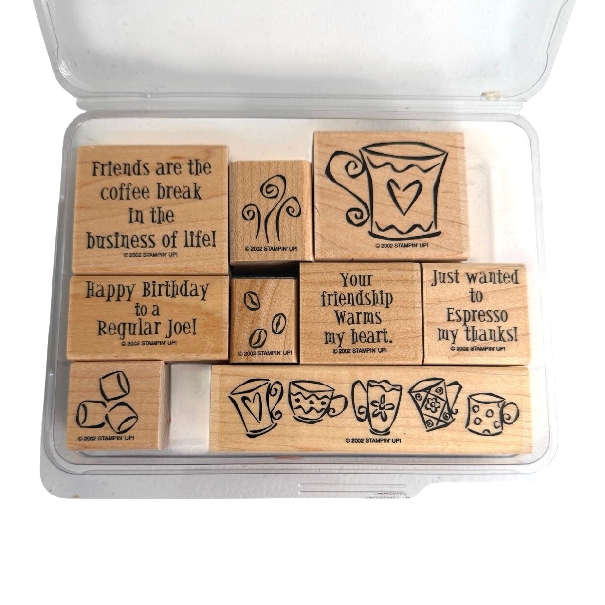 Stampin’ Up wooden stamp set coffee themed 9 stamps