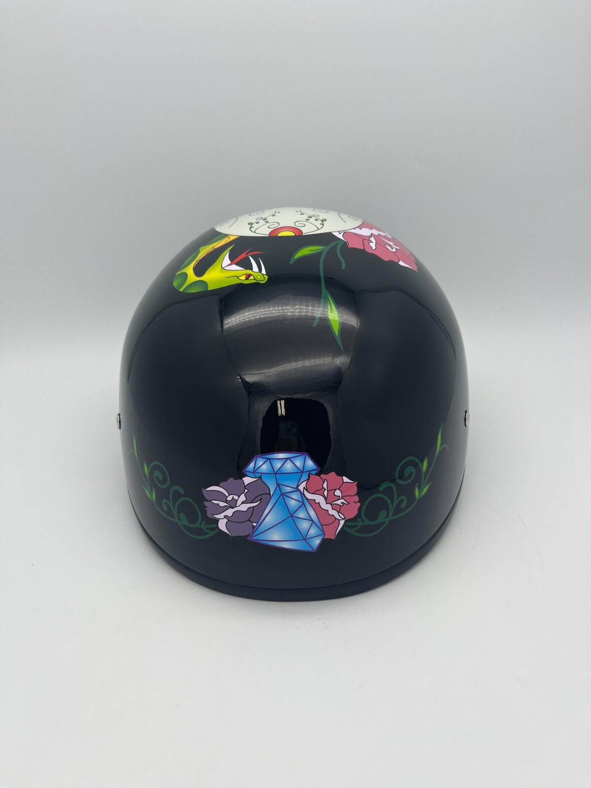 Daytona Skull Cap Half Shell Helmet Quick Release Diamond Skulls Small Open Box