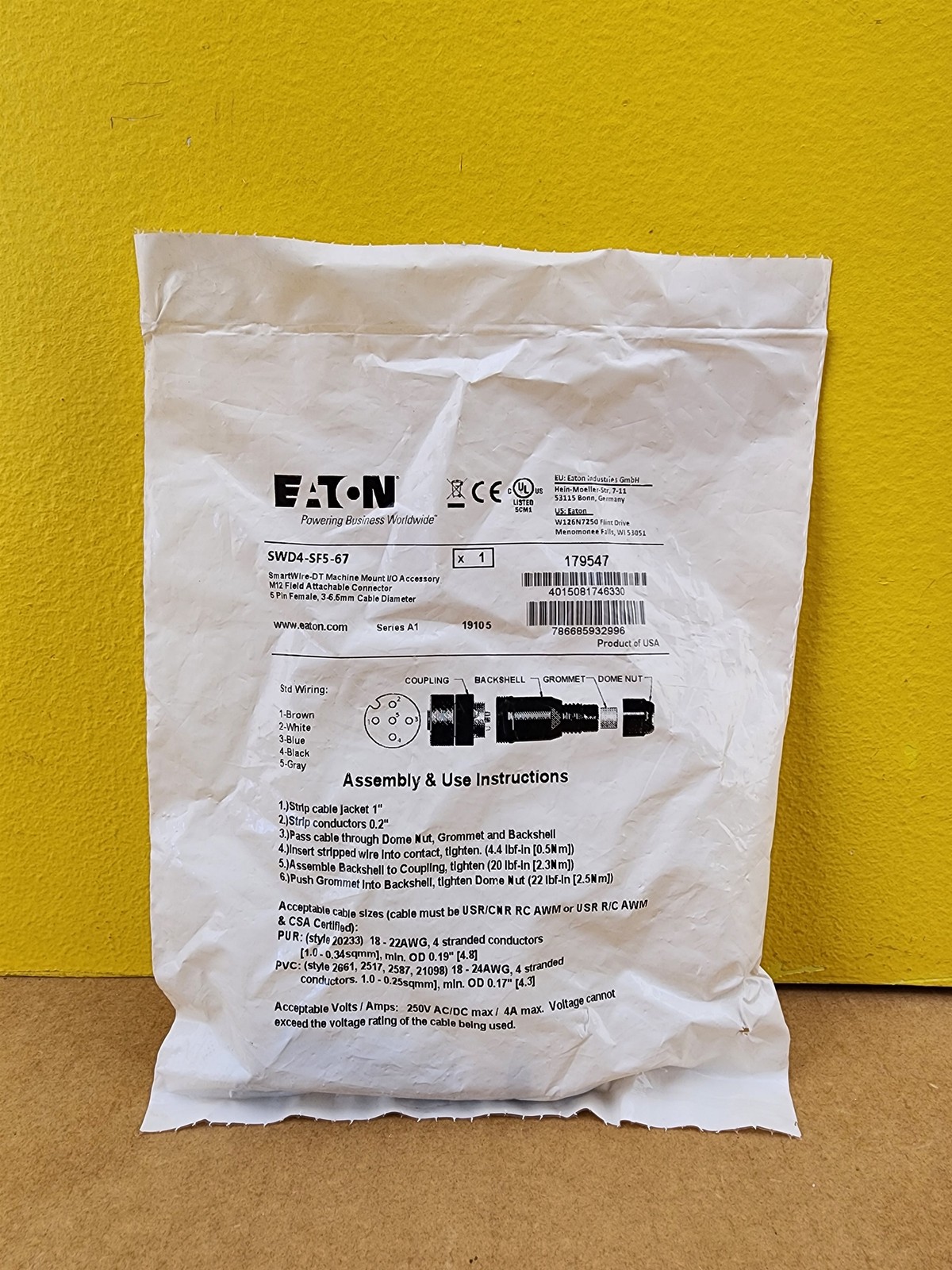 NEW Eaton SWD4-SF5-67 Smartwire-DT Plug Connector, Female, 5-Pin (179547)