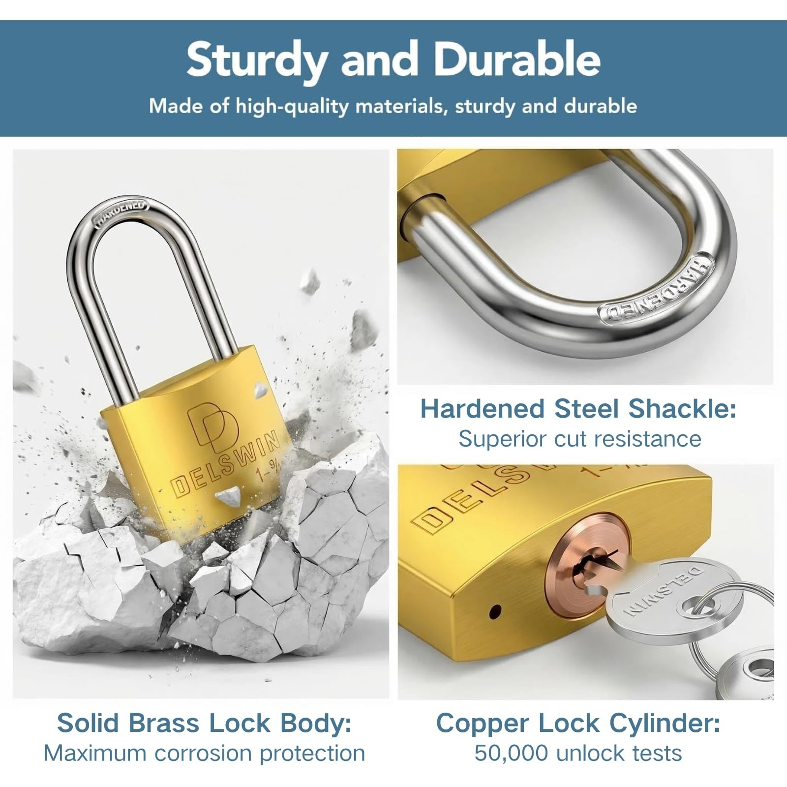 Heavy Duty Weatherproof Padlock with Key - Solid Brass, 1-9/16" Shackle, 2 Pack