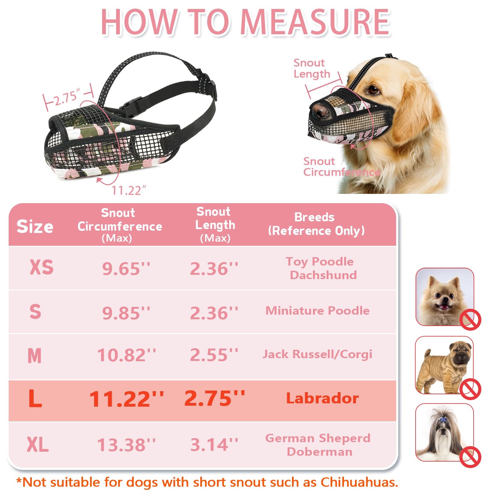 Soft Mesh Dog Muzzle with Reflective Adjustable Strap, Lightweight Muzzle for...