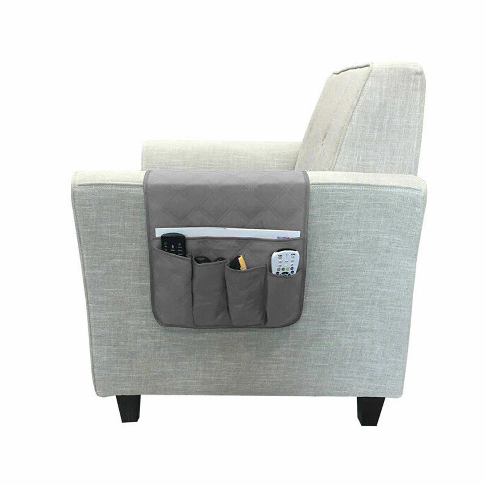 5 Pocket Sofa Arm Rest Organizer Caddy Couch Tray Remote Control Holder Table