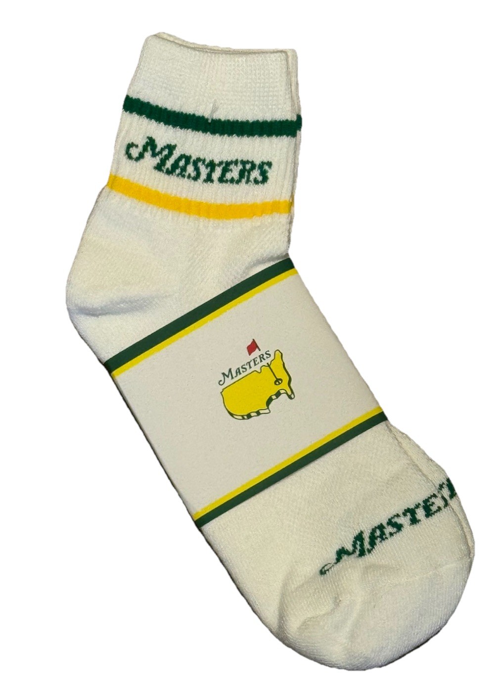 2026 Masters White Word Script Stripe Logo Del Campo Socks - New W/Tags